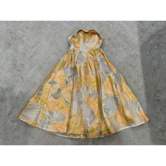 Mac Duggal Peach Multi Strapless Brocade Midi Dress with Pockets Sz 8 NWOT - Picture 2 of 7